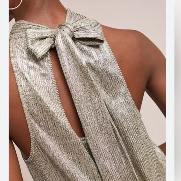 Maeve Metallic Silver Bow Tie Chic Classy Elegant Minimal Party Classic Halter - Picture 4 of 5